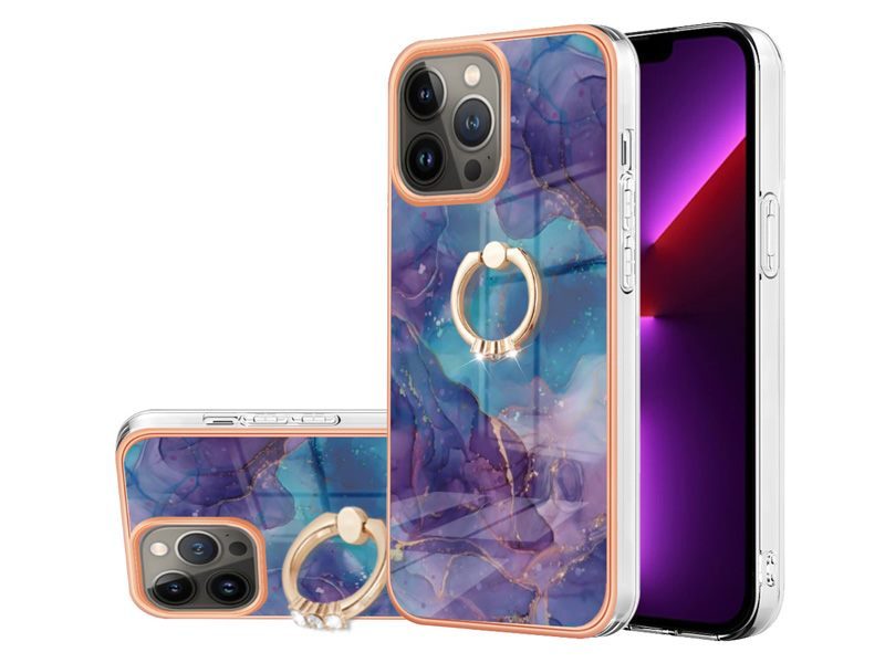 Finger Ring Kickstand Case Cover for iPhone 13 Pro Marble Carousel 1