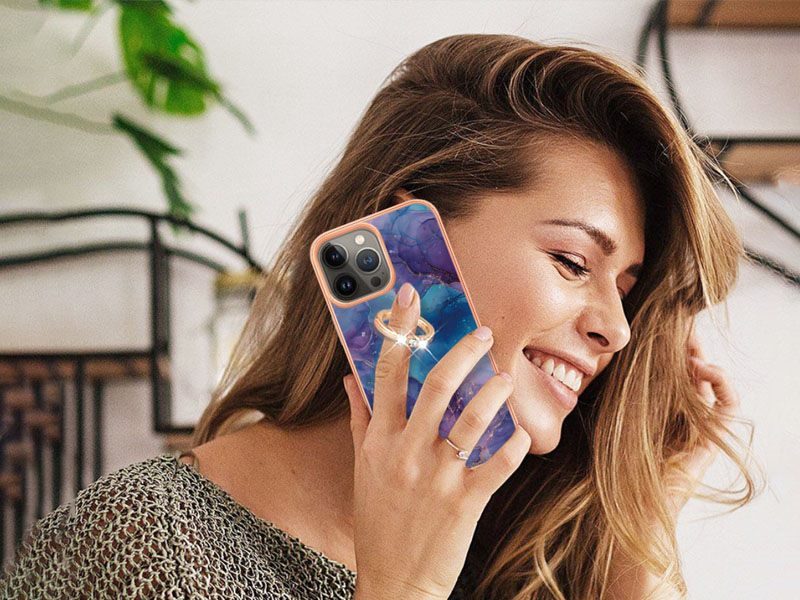 Finger Ring Kickstand Case Cover for iPhone 13 Pro Marble Carousel 2