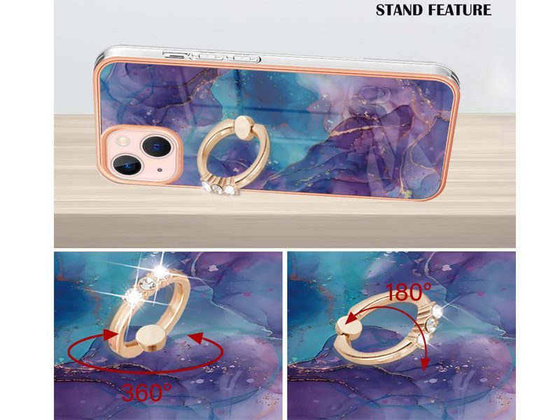 Finger Ring Kickstand Case Cover for iPhone 13 Marble Carousel 2