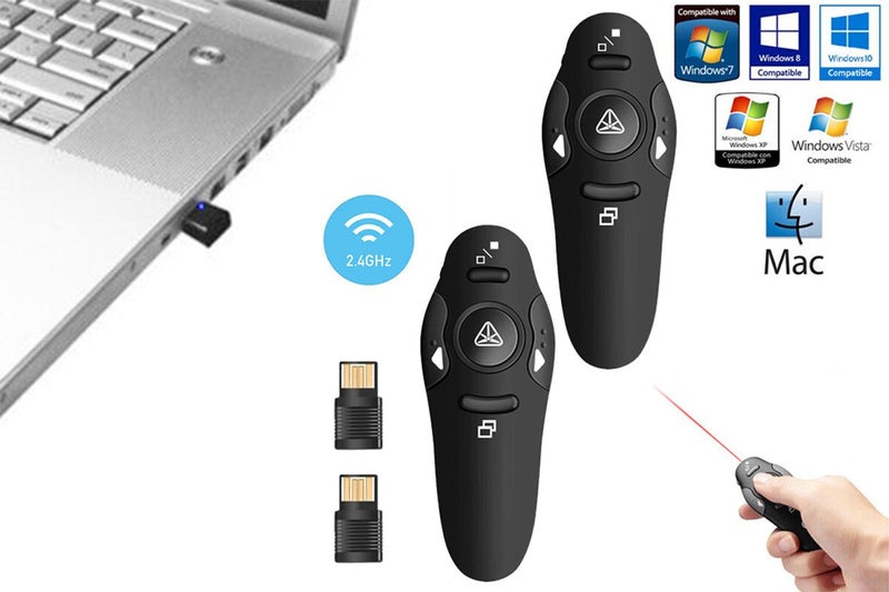 2Pcs Wireless Presenter PowerPoint Mouse Clicker Laser Pointer Presentation Remo Carousel 1