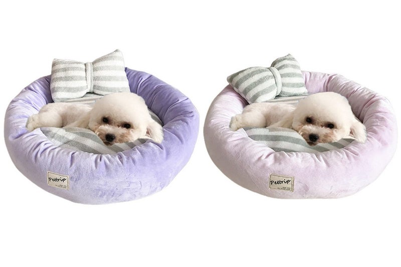 2Pcs Small Calming Dog Bed for Dogs Puppy Round Washable Pet Donut Bed For Cat-P Carousel 1