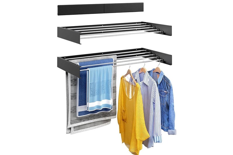 Wall Mounted Drying Rack Clothes Airer Laundry Indoor Outdoor Folding Dryer-Blac Carousel 7