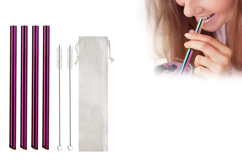 7Pcs BOBA Bubble Tea Straw Extra Wide Stainless Steel Metal Reusable Straws Pack Carousel 1