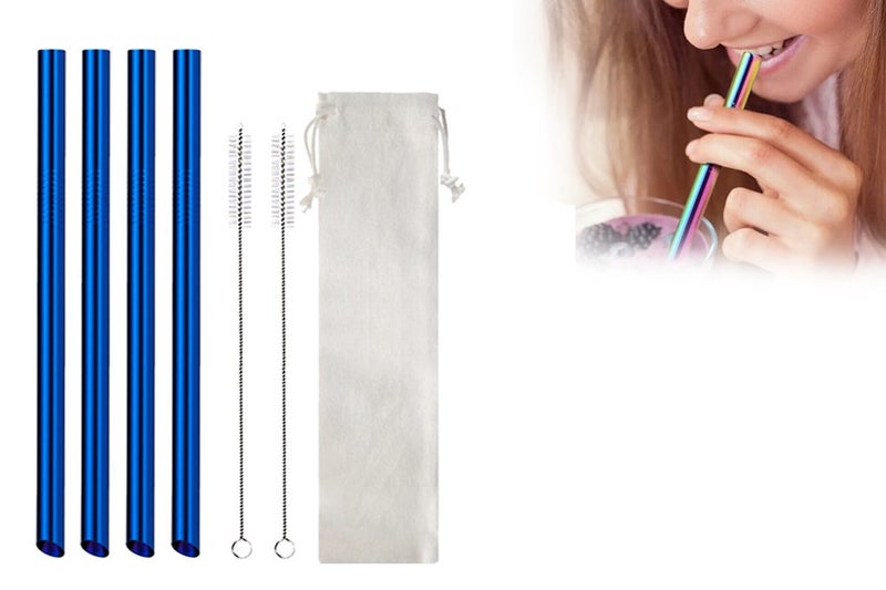 7Pcs BOBA Bubble Tea Straw Extra Wide Stainless Steel Metal Reusable Straws Pack Carousel 1
