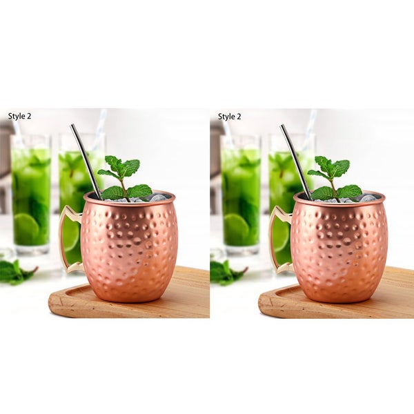2pcs Stainless Steel Moscow Mule Mugs 550ml Copper Plated Cups -Hammered Style Carousel 1