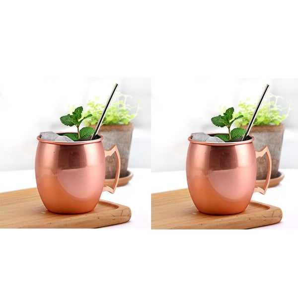 2pcs Stainless Steel Moscow Mule Mugs 550ml Copper Plated Cups -Glossy Style and Carousel 2
