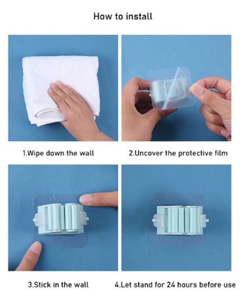 5 Self-Adhesive Broom Mop Holder - Wall Mounted, No-Drill Space-Saving Oragnizer Carousel 7