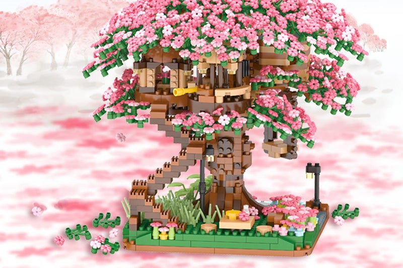 Toy Cherry Blossom Tree Building Set Sakura Tree House Micro Bricks for Adults a Carousel 2