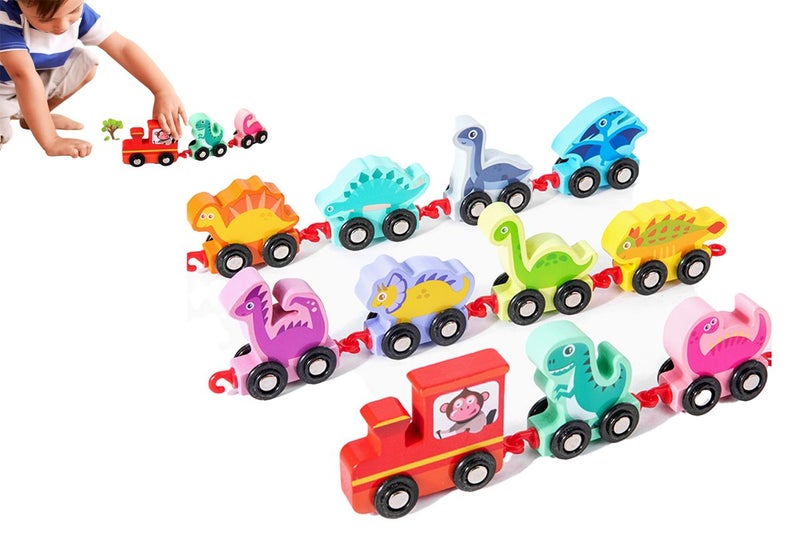 Toy Wooden Train Toy Set Number Educational Toys for Kids-Style 1: Dinosaur Numb Carousel 1