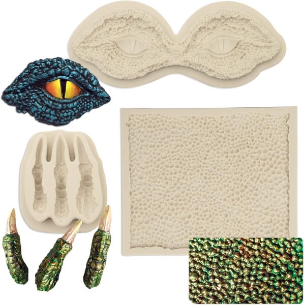Dragon Fondant Molds (3 Pack), Silicone Dragon Eyes Dinosaur Claws Skin Candy Mo Carousel 1