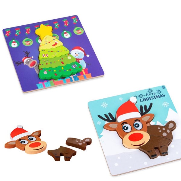Toy 2pcs Christmas Wooden Puzzles for Kids Toddlers Educational Toys Carousel 1