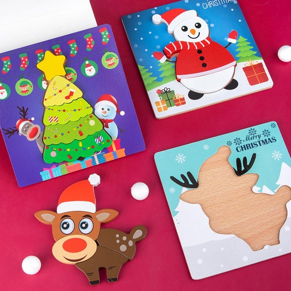 Toy 2pcs Christmas Wooden Puzzles for Kids Toddlers Educational Toys Carousel 2