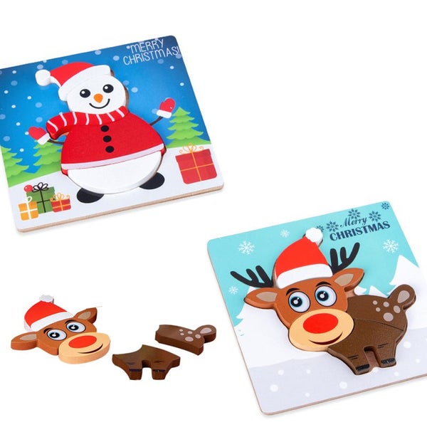 Toy 2pcs Christmas Wooden Puzzles for Kids Toddlers Educational Toys Carousel 1