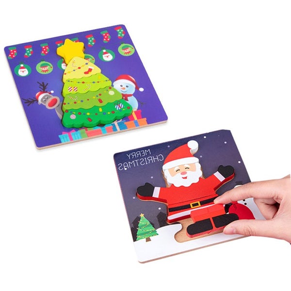 Toy 2pcs Christmas Wooden Puzzles for Kids Toddlers Educational Toys Carousel 1