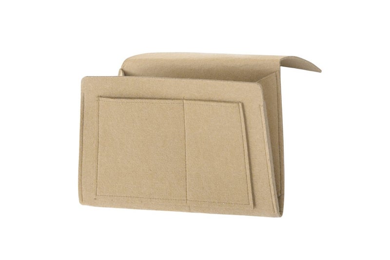 Bed Organizer Felt Hanging Storage Bag With Tissue Box Water Bottle Pocket-Beige Carousel 1