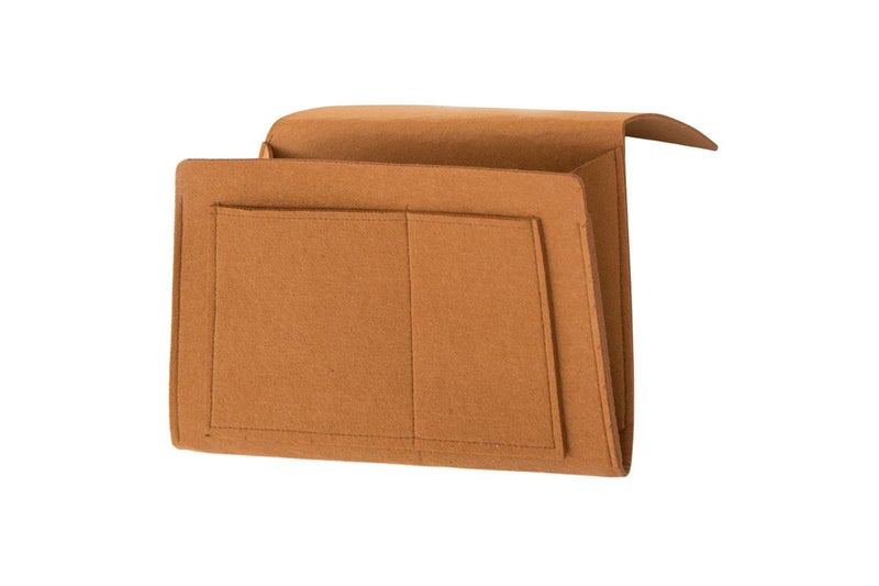 Bed Organizer Felt Hanging Storage Bag With Tissue Box Water Bottle Pocket-Khaki Carousel 1