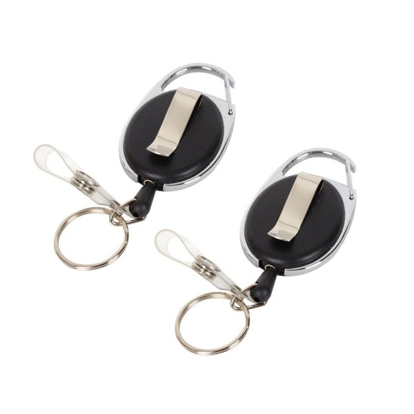 Retractable Keychain Clip Heavy Duty Recoil Key Chain Holder Ring Badge Oval 2x Carousel 1