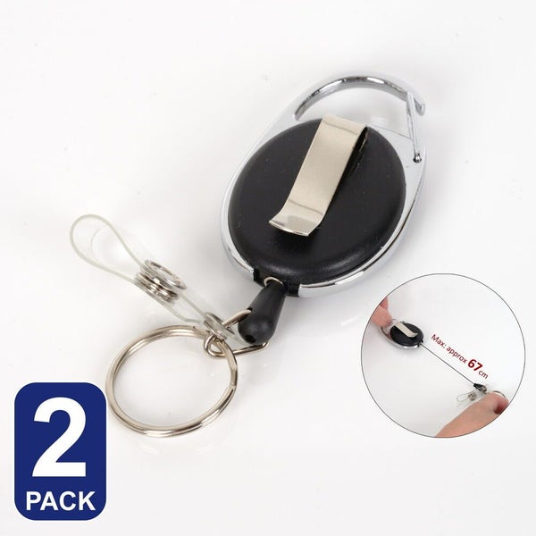 Retractable Keychain Clip Heavy Duty Recoil Key Chain Holder Ring Badge Oval 2x Carousel 2
