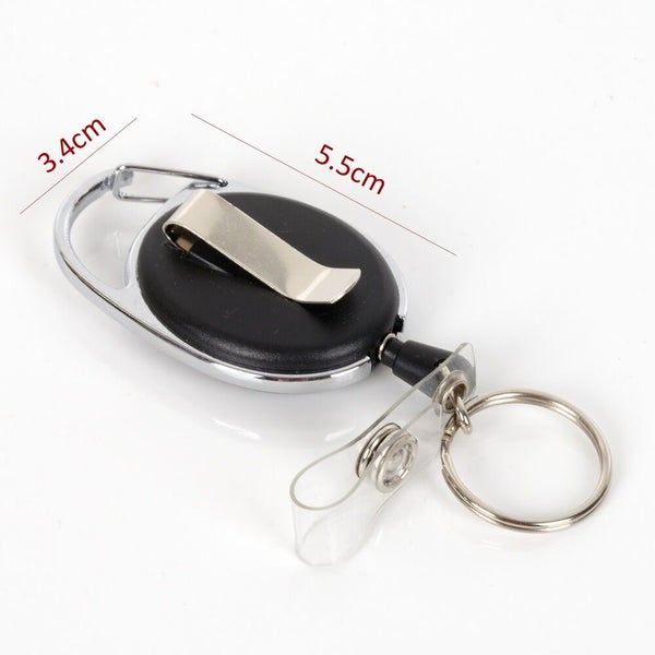 Retractable Keychain Clip Heavy Duty Recoil Key Chain Holder Ring Badge Oval 2x Carousel 5