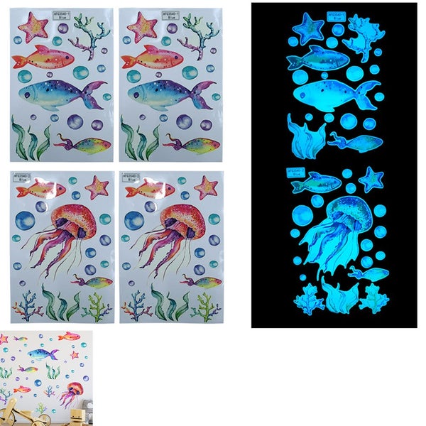 2pcs Ocean Wall Decals Glow in The Dark Sea Wall Stickers Underwater Sea World W Carousel 1