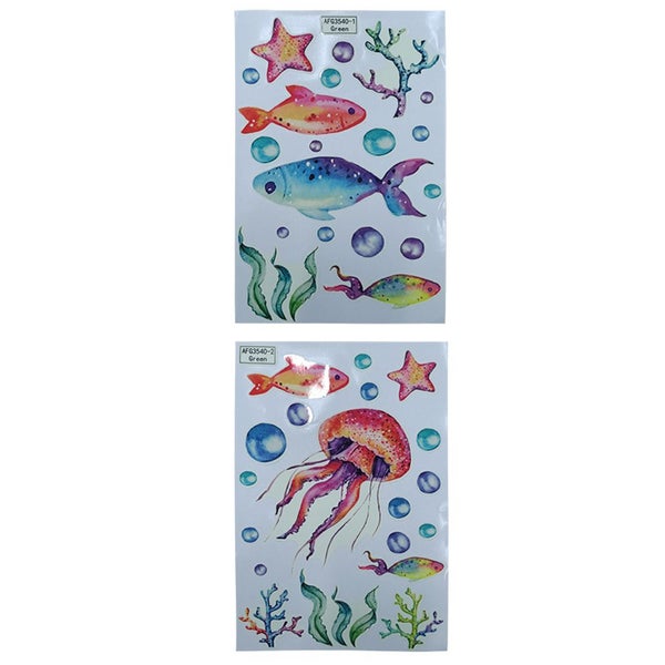 2pcs Ocean Wall Decals Glow in The Dark Sea Wall Stickers Underwater Sea World W Carousel 2