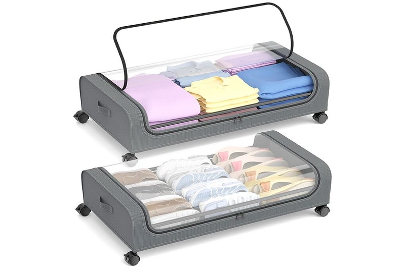 2Pcs 32L Under Bed Storage Container with Wheels Under Bed Shoe Storage with Han Carousel 1