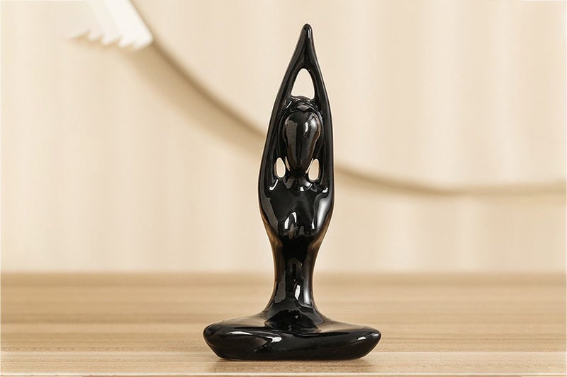 Black Yoga Pose Statue Ceramic Desktop Decoration Sculpture Art Figurine for Hom Carousel 1