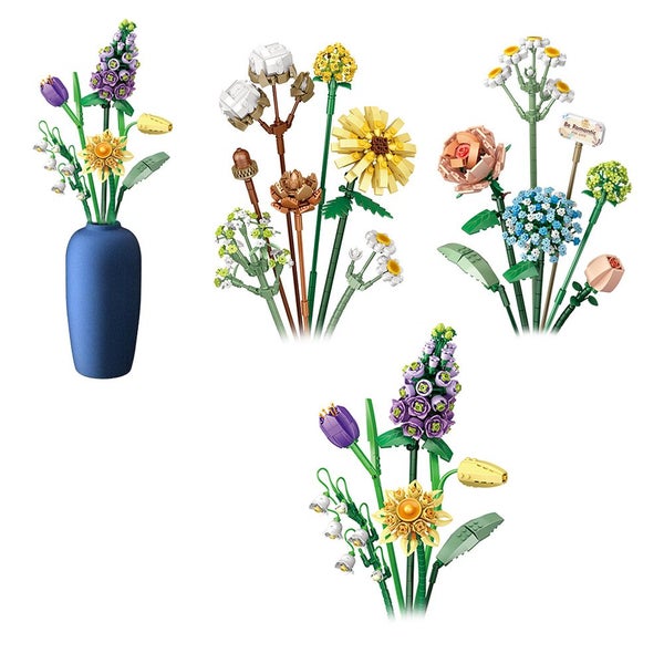 3pcs Flower Bouquet Building Blocks Kit DIY Unique Decoration Artificial Flowers Carousel 1