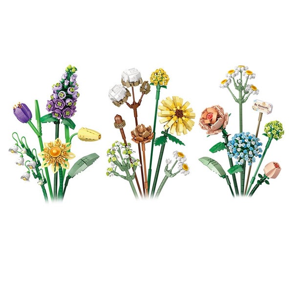 3pcs Flower Bouquet Building Blocks Kit DIY Unique Decoration Artificial Flowers Carousel 2