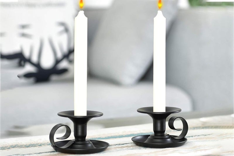 4Pcs Retro Handheld Candle Holders Black Iron Taper Table Centerpiece for Thanks Carousel 8