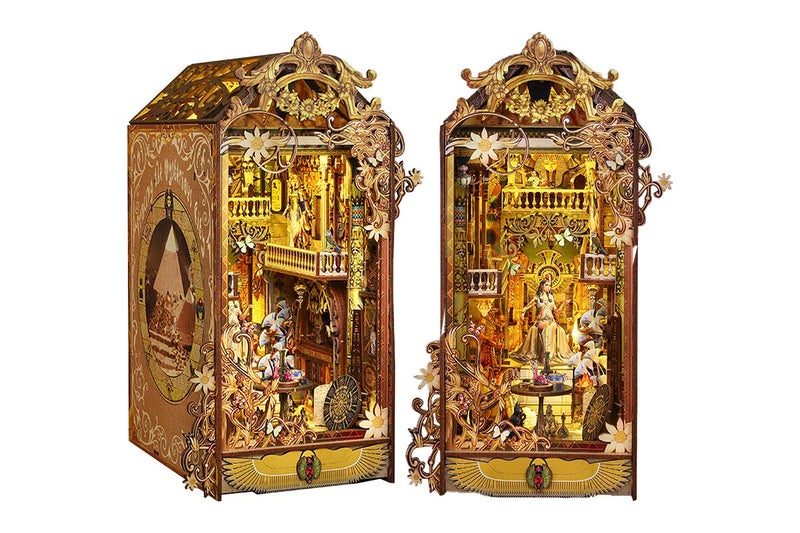 Toy DIY Dollhouse Wooden Miniature Furniture Kit 3D Puzzle Book Stand Best Birth Carousel 1
