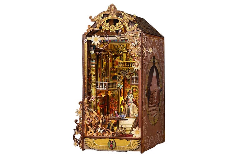 Toy DIY Dollhouse Wooden Miniature Furniture Kit 3D Puzzle Book Stand Best Birth Carousel 2