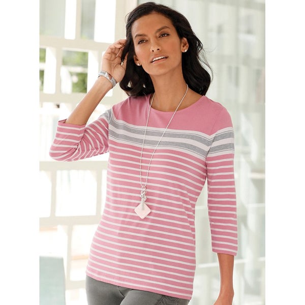 Striped tee - size 18 - pink stripes - 50% cotton / 50% modal - 3/4 sleeves Carousel 1