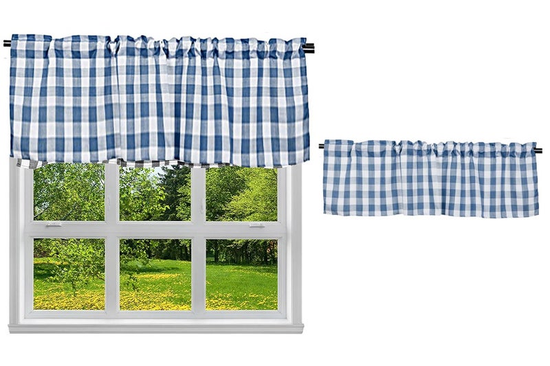 Buffalo Check Plaid Window Valances Farmhouse Design Window Treatment Decor-Blue Carousel 1