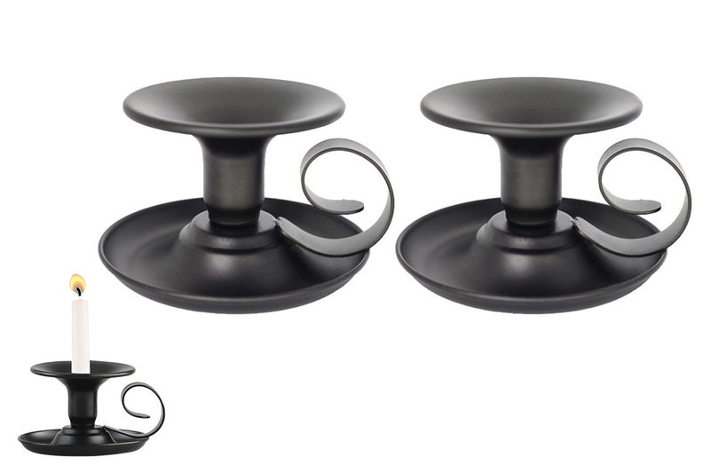 2Pcs Retro Handheld Candle Holders Black Iron Taper Table Centerpiece for Thanks Carousel 1