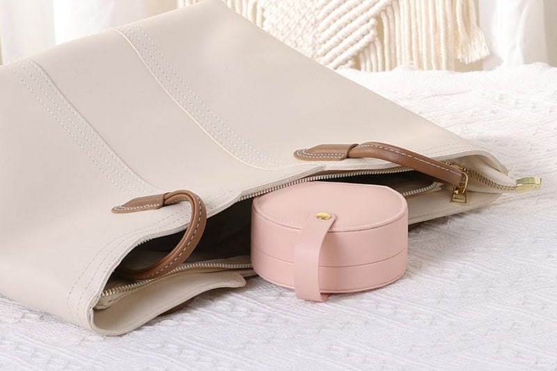 Small Jewelry Box Leather Mini Travel Jewelry Storage Case For Earring Necklace- Carousel 2
