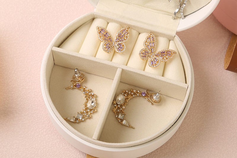 Small Jewelry Box Leather Mini Travel Jewelry Storage Case For Earring Necklace- Carousel 2