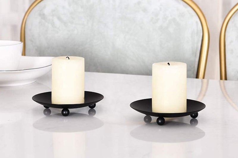 2Pcs Candle Holder Decorative Iron Pillar Candle Plate Stand for Weddings Dinnin Carousel 3