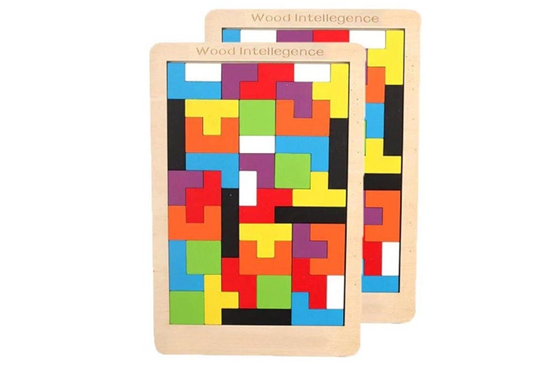 2pcs Toy Wooden Puzzles Blocks Brain Teasers Toy Wooden Tangram Colorful Jigsaw Carousel 1