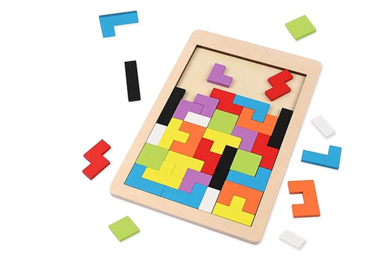 2pcs Toy Wooden Puzzles Blocks Brain Teasers Toy Wooden Tangram Colorful Jigsaw Carousel 2