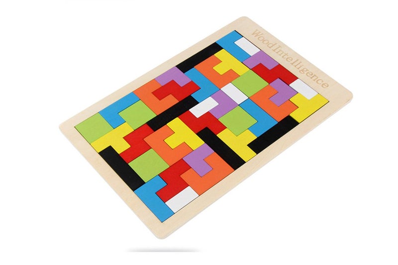 Toy Wooden Puzzles Blocks Brain Teasers Toy Wooden Tangram Colorful Jigsaw Carousel 2
