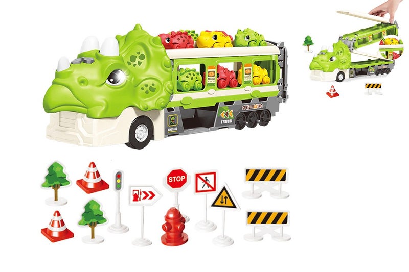 Toy Dinosaur Truck Car Foldable Toy Race Cars with Ejection for Boys Girls-Green Carousel 1