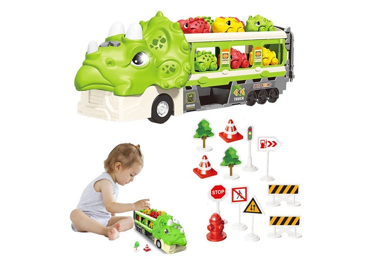 Toy Dinosaur Truck Car Foldable Toy Race Cars with Ejection for Boys Girls-Green Carousel 2