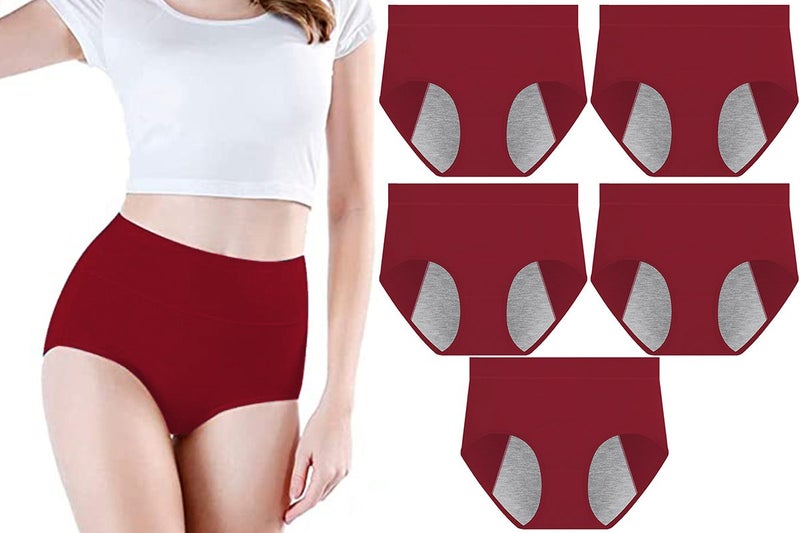 5Pcs Leakproof Period Panties Mid Waist Breathable High Elasticity Menstrual-Red Carousel 1