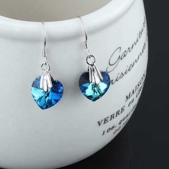 925 Sterling Silver Premium Crystal Earrings "Esmeralda" (Blue) Carousel 2