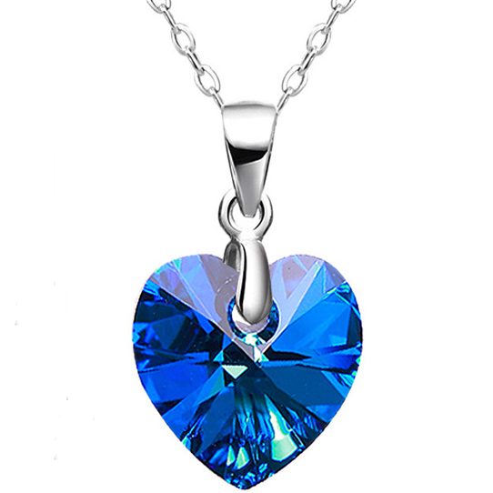 925 Sterling Silver Premium Crystal Heart Necklace "Esmeralda" (Blue) Carousel 1