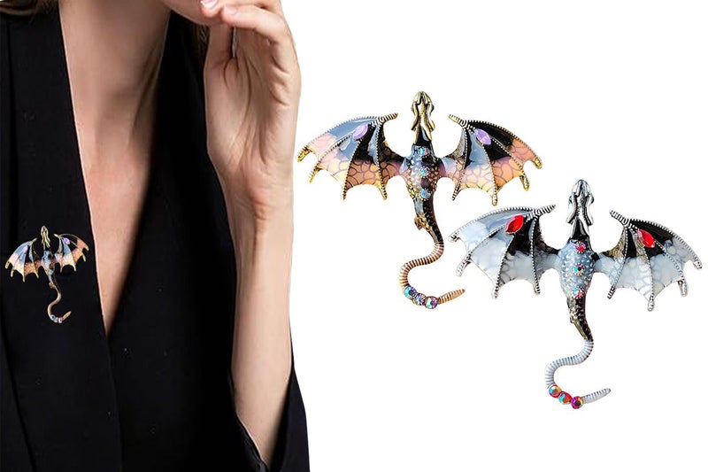 2Pcs Vintage Punk Dragon Flying Shape Brooch Pin Lapel Clothes Jewelry Accessory Carousel 1