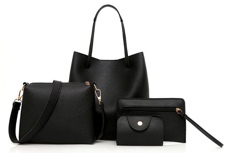 4 Pack Women Soft PU Leather Top Handle Bags Set-Black Carousel 2