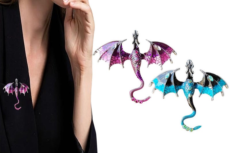2Pcs Vintage Punk Dragon Flying Shape Brooch Pin Lapel Clothes Jewelry Accessory Carousel 1