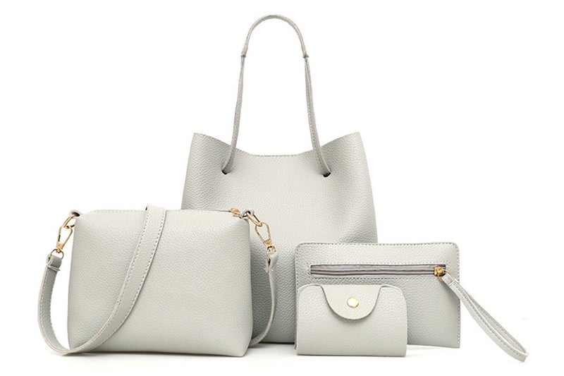 4 Pack Women Soft PU Leather Top Handle Bags Set-Light Gray Carousel 2